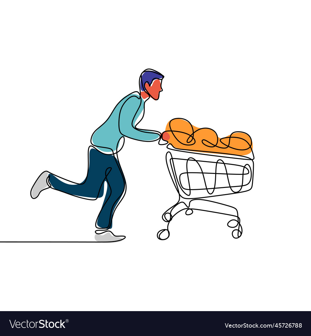 Draw a continuous line of men running with bag