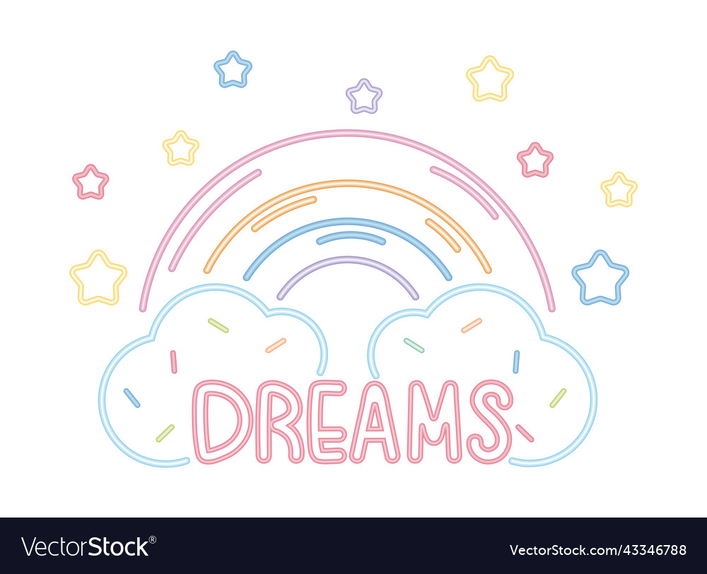 Dreams rainbow cloud neon Royalty Free Vector Image