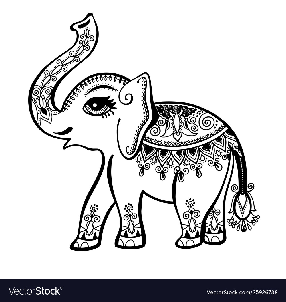 Elephant painted tribal ornament indian vintage Vector Image