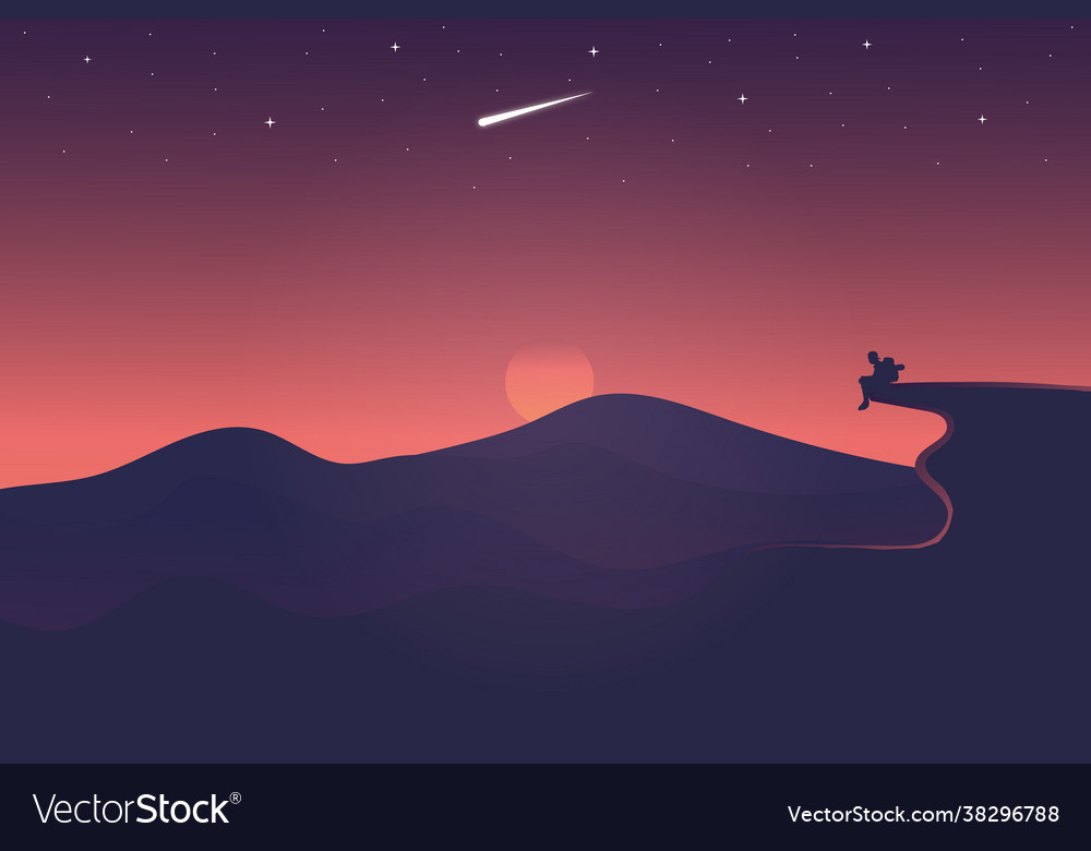 Flat landscape beautiful sunsets in orange Vector Image