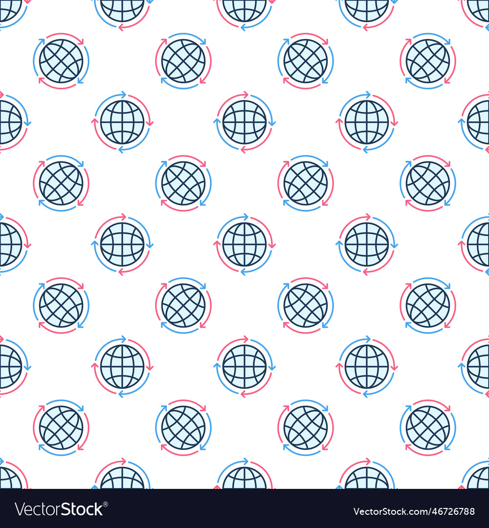 Globe with round arrows colored seamless pattern vector image Globe with round arrows colored seamless pattern