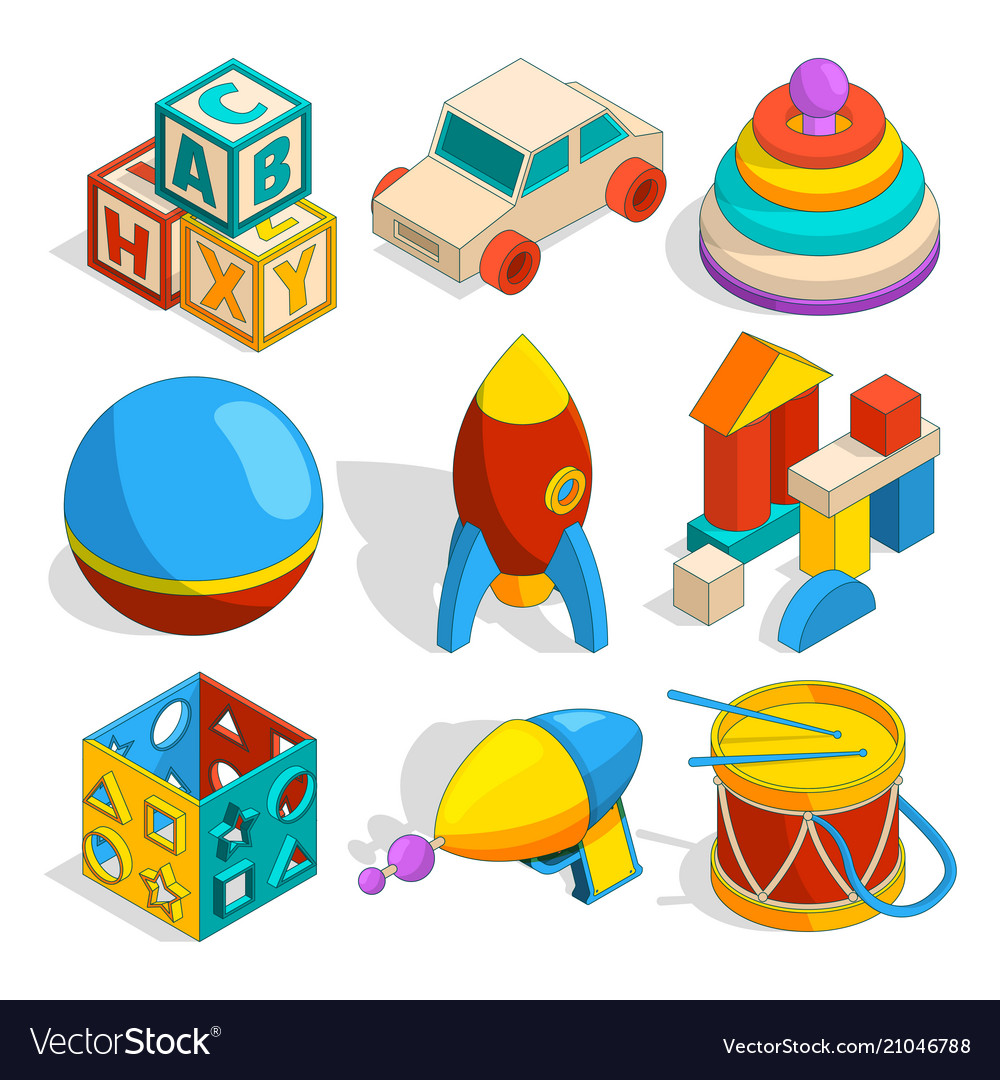 Isometric of various children toys