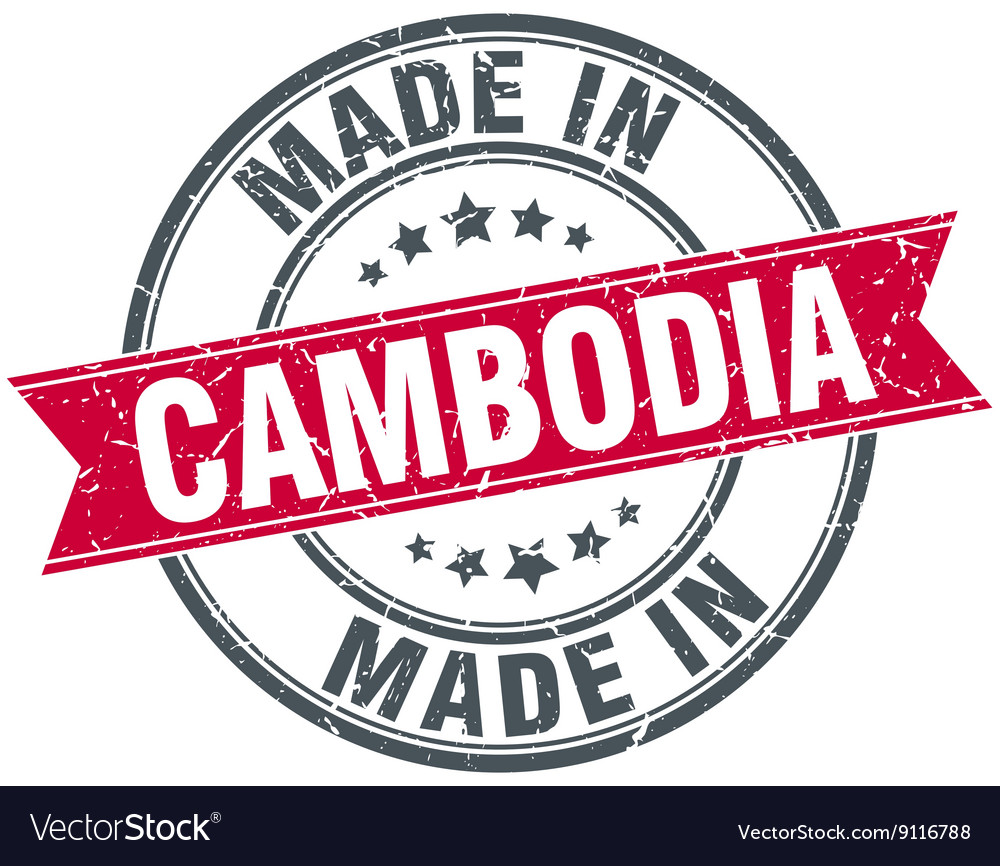 Made in cambodia red round vintage stamp