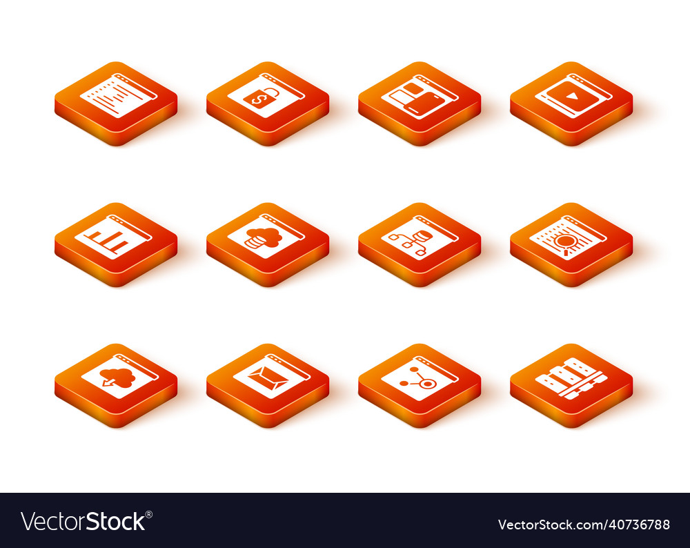 Set cloud download website and mail graph chart vector image Set cloud download website and mail graph chart