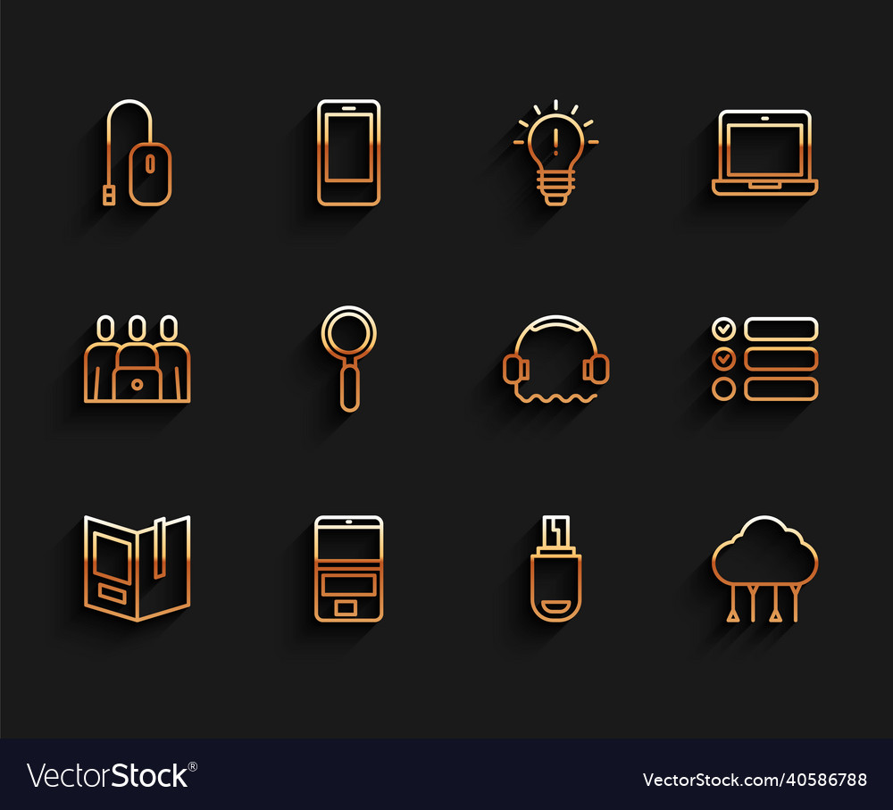 Set line open book laptop computer mouse usb Vector Image Set line open book laptop computer mouse usb