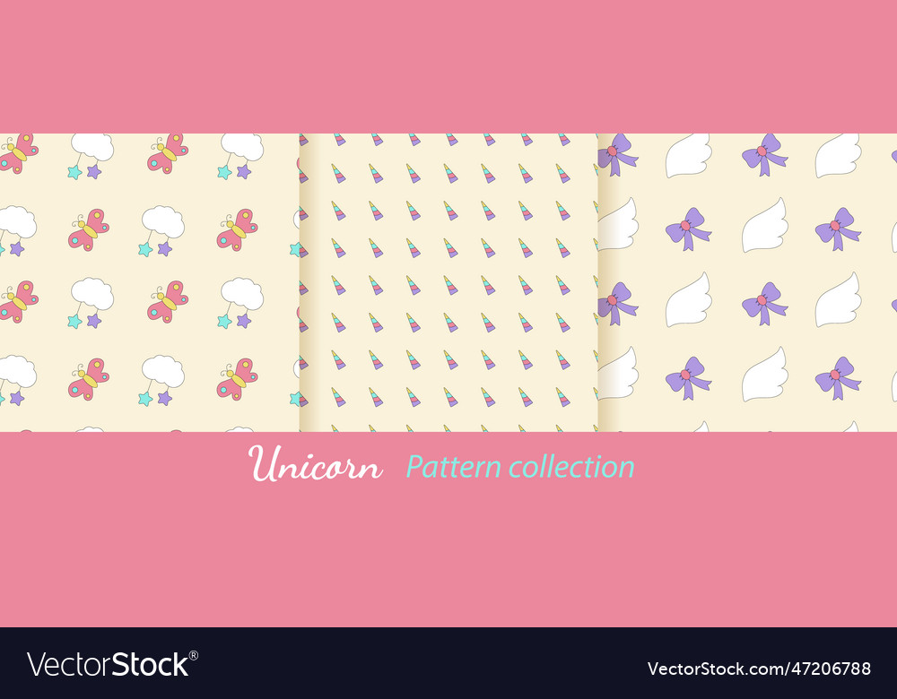 Set of unicorn patterns magical
