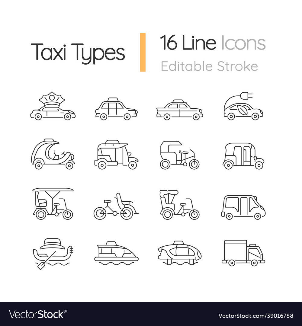 Taxi types linear icons set vector image Taxi types linear icons set