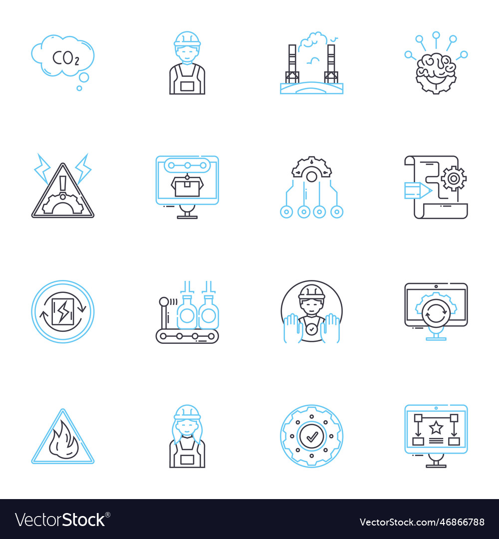 Technological workshop linear icons set vector image Technological workshop linear icons set