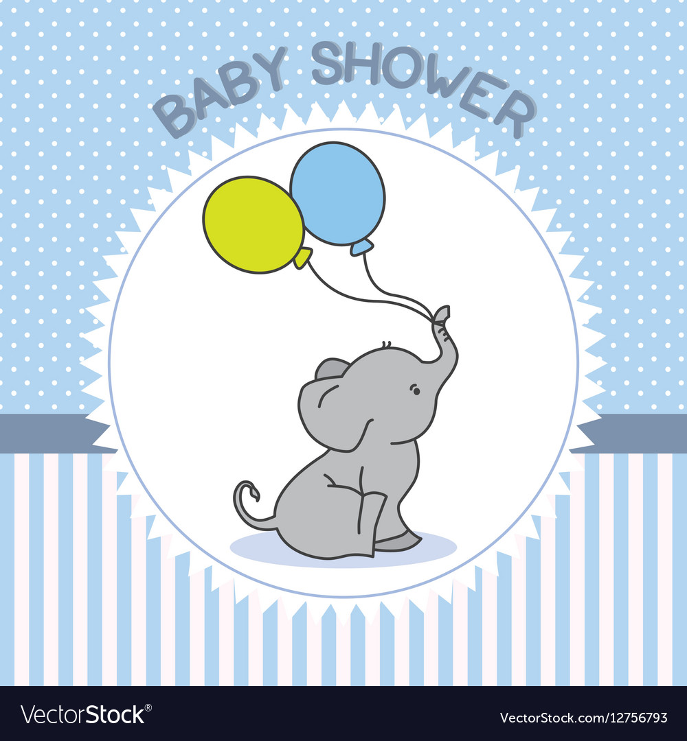 baby shower boy. Cute elephant with balloons. Stock Vector