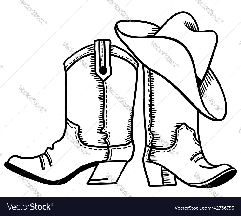 Cowboy boots and hat handdrawn graphic isolated Vector Image