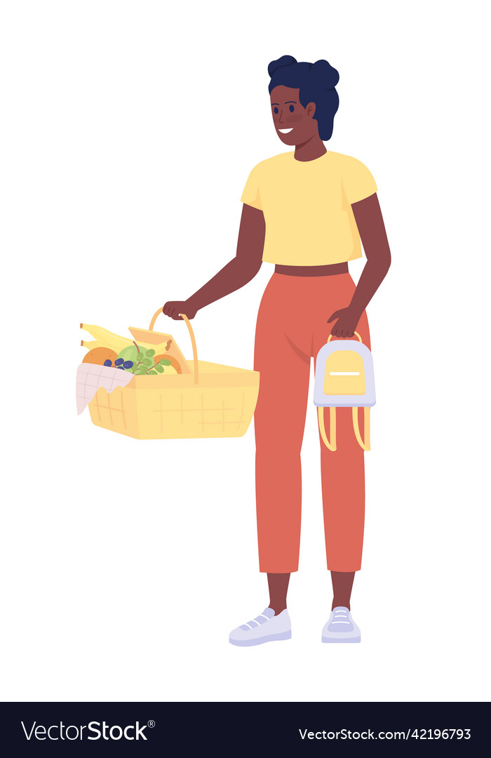 Female teenager holding picnic basket semi flat