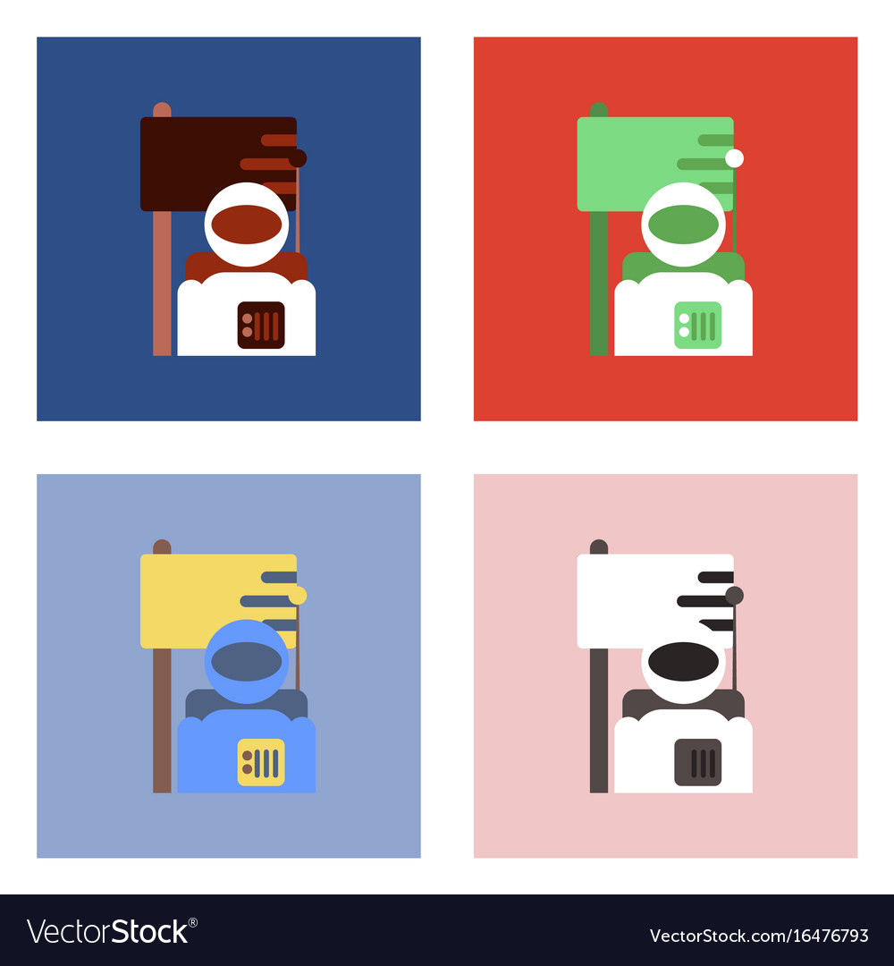 Flat icon design collection astronaut and flag