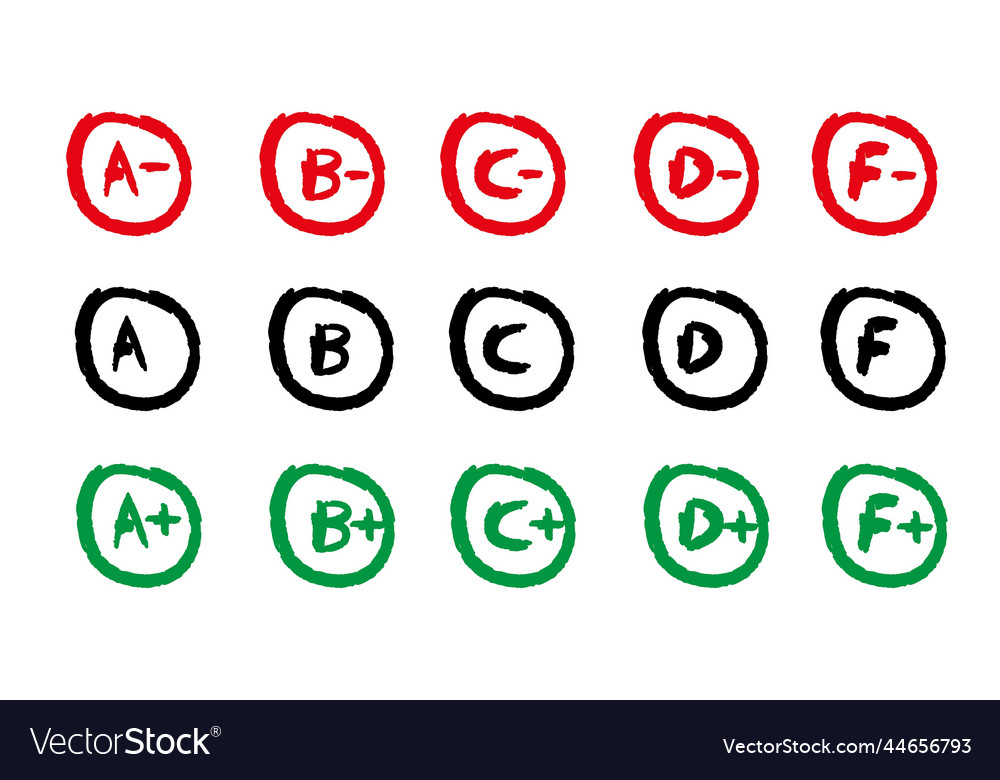 Grade result a b c and f set Royalty Free Vector Image