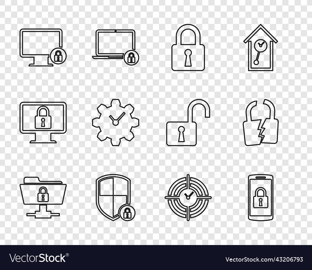 Set line ftp folder and lock smartphone vector image Set line ftp folder and lock smartphone