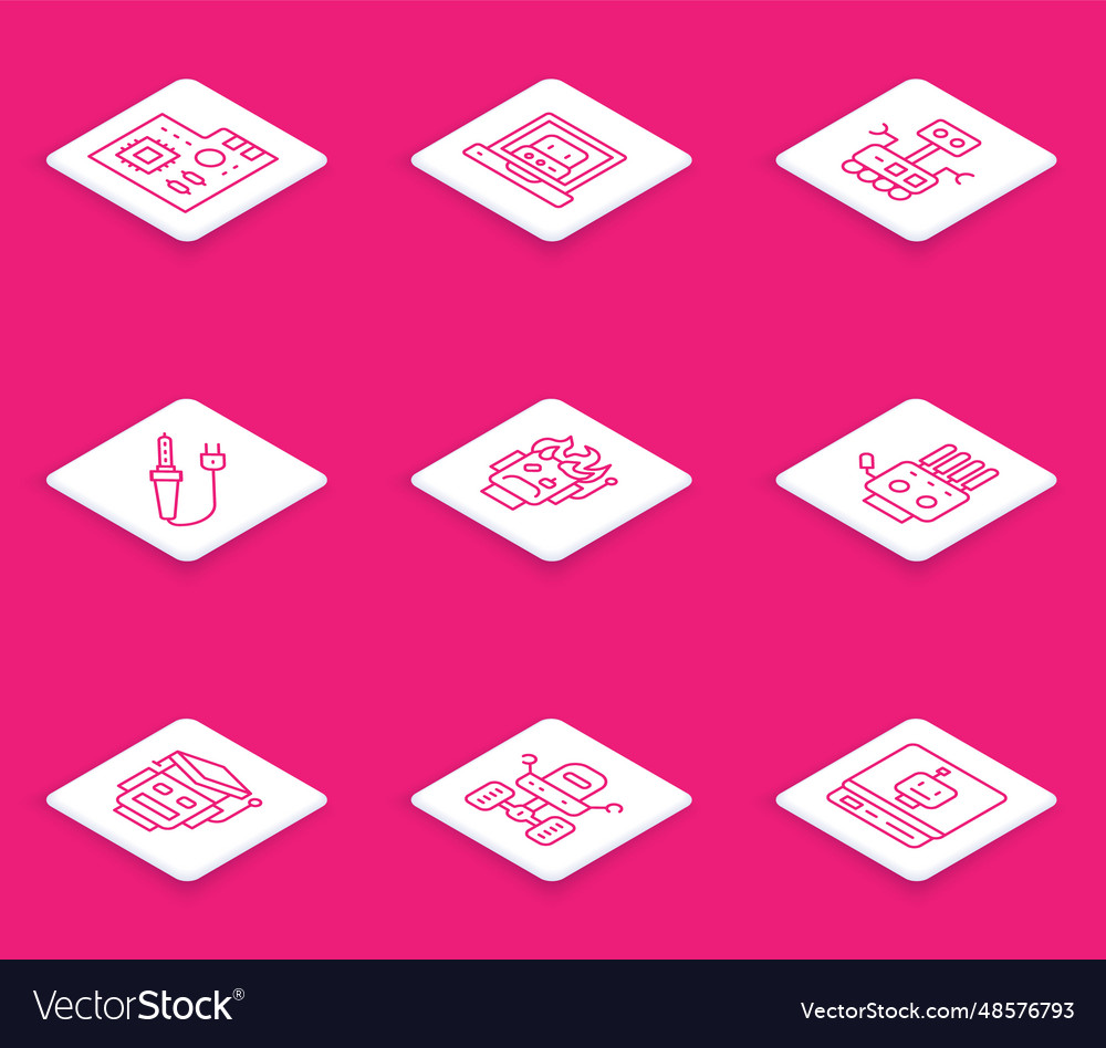 Set line motherboard digital chip creating robot vector image Set line motherboard digital chip creating robot