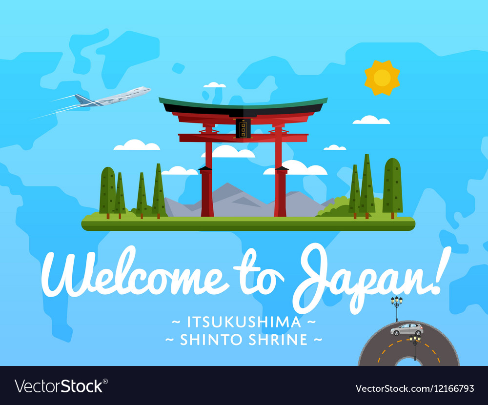 Travel design with Itsukushima Shinto Shrine on Miyajima island. 