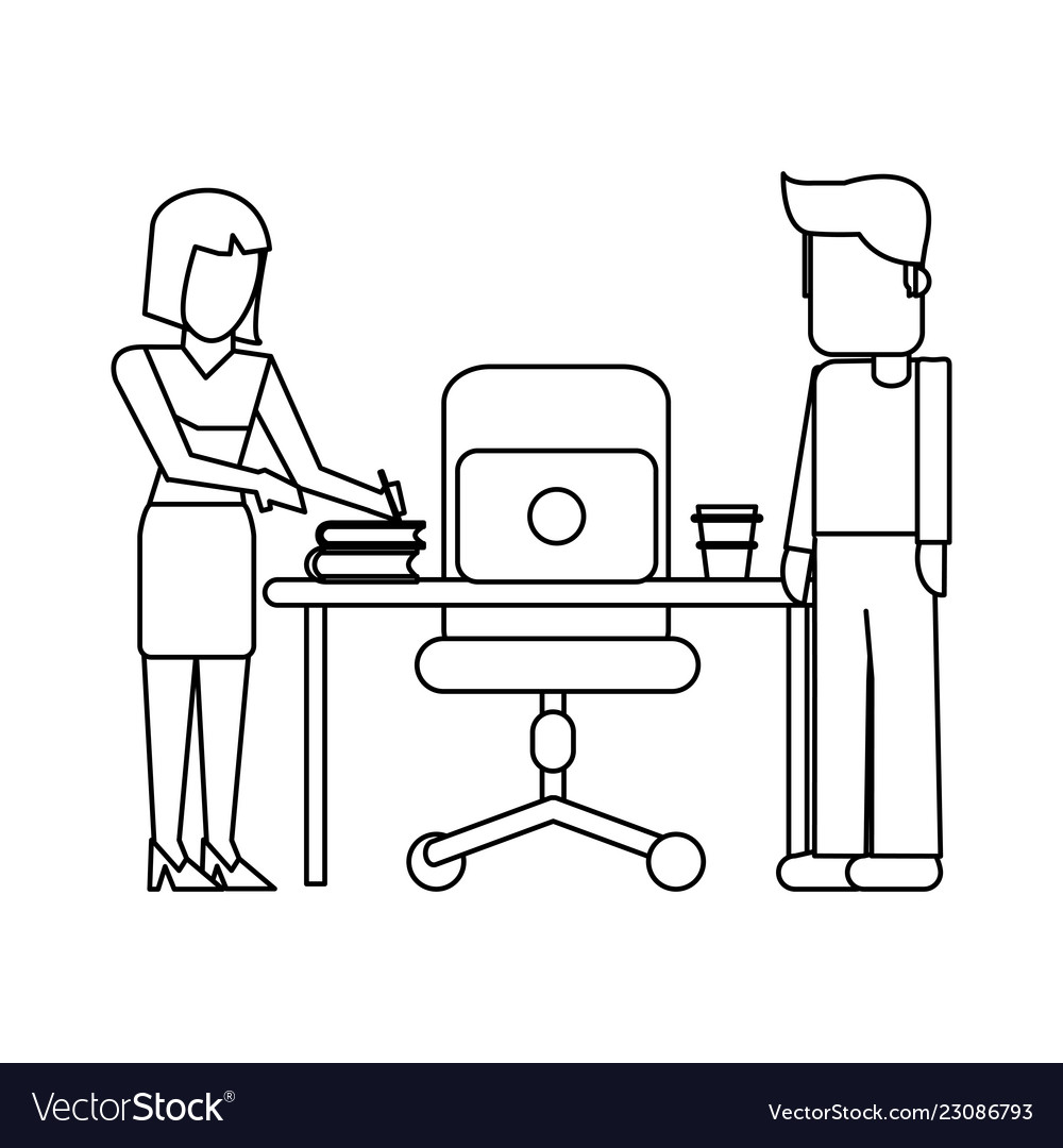 Working with computer avatar black and white vector image Working with computer avatar black and white