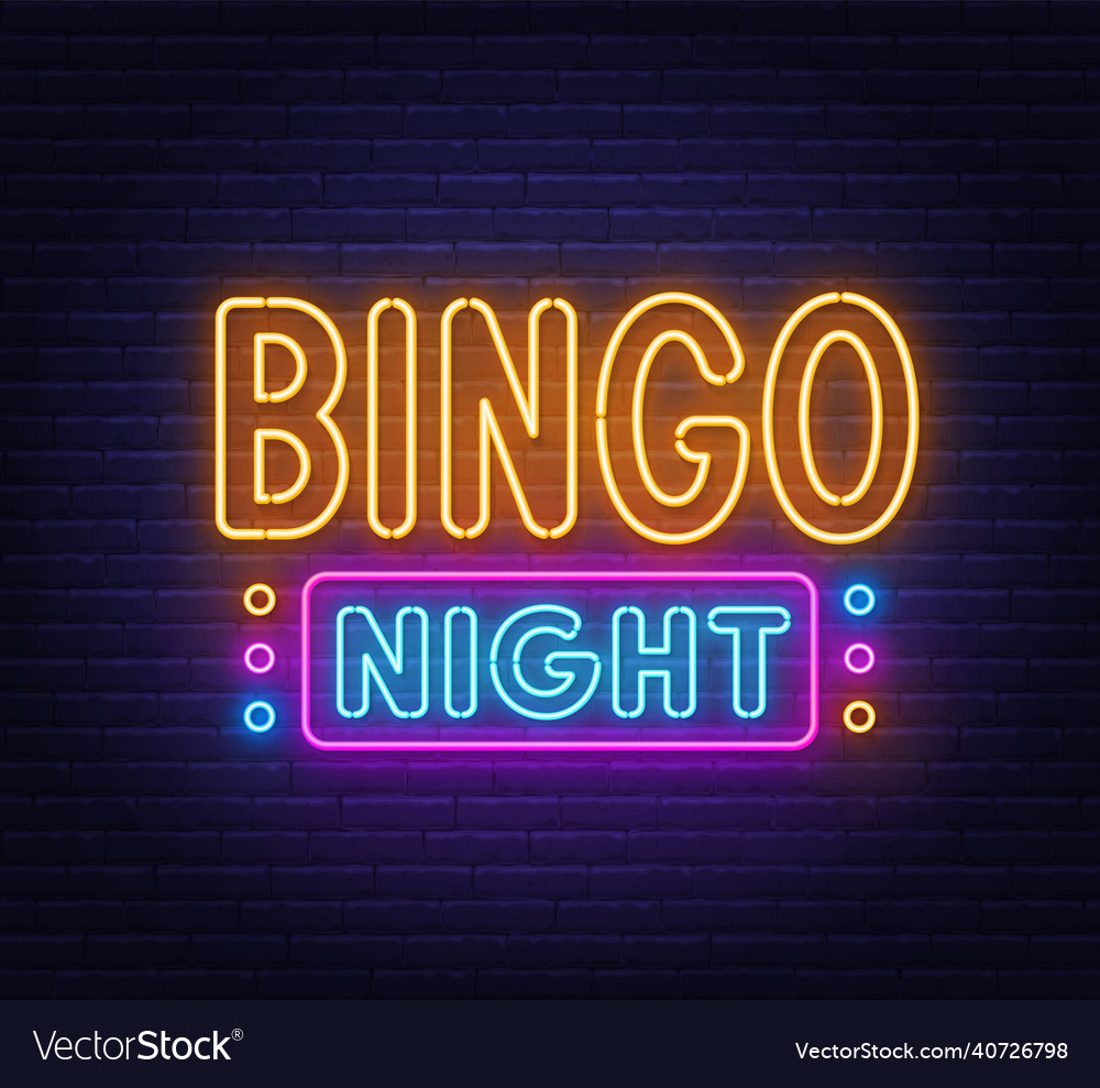 Bingo night neon sign on brick wall background