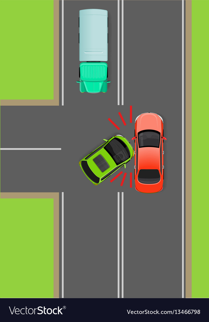 Clash cars on t-junction flat diagram Royalty Free Vector