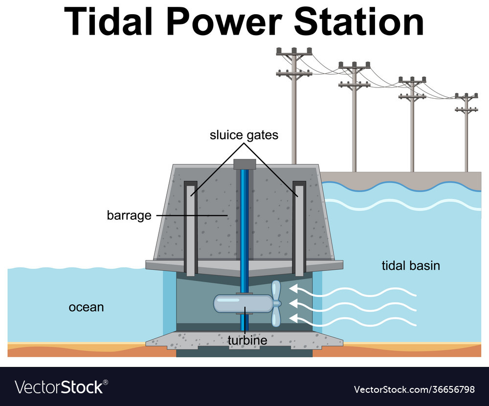 Diagram showing tidal power Royalty Free Vector