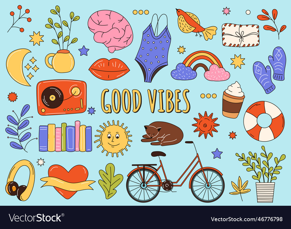 Good Vibes Stickers Set Royalty Free Vector Image