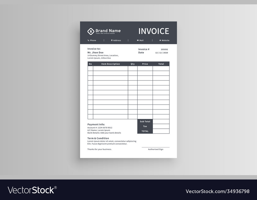 Invoice template design Royalty Free Vector Image