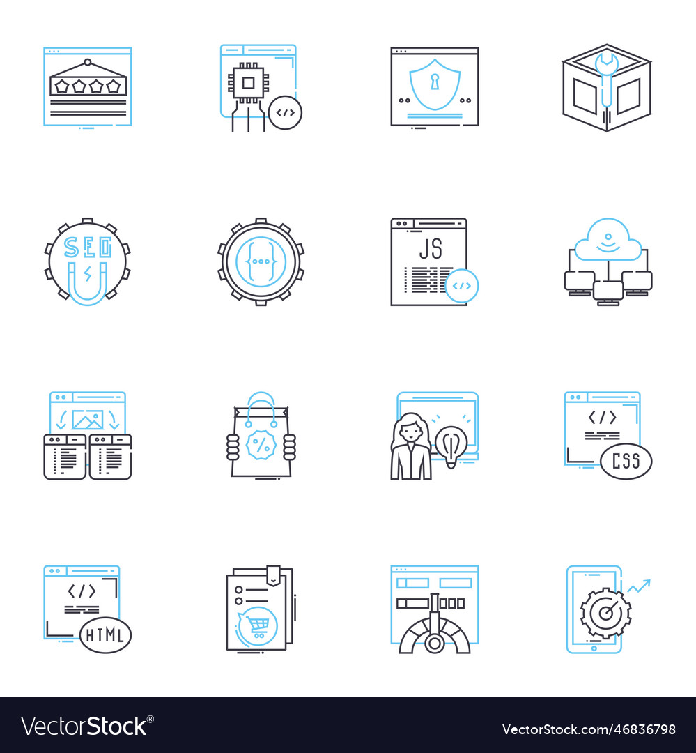 Laptop computer linear icons set portable vector image Laptop computer linear icons set portable