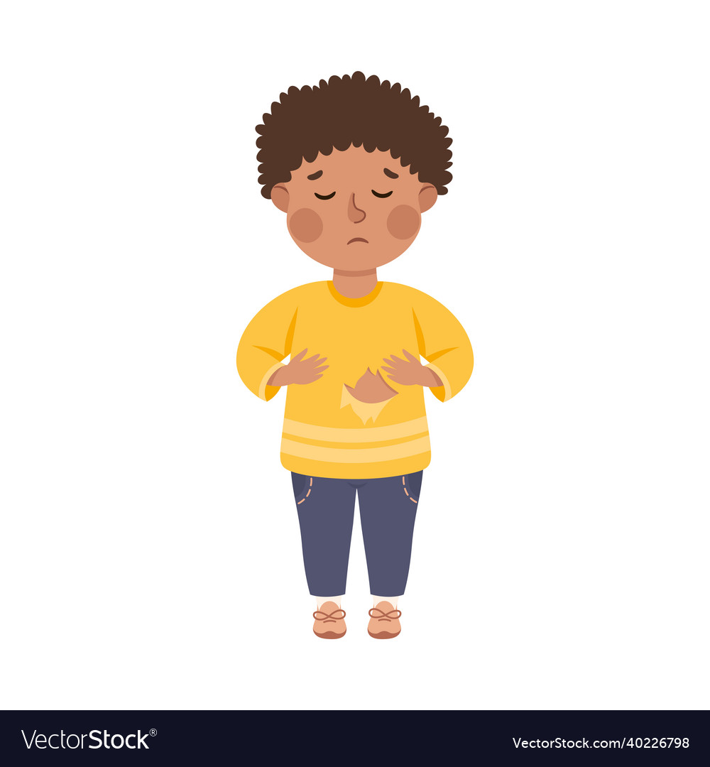 Little sad boy with ripped sweater feeling sad Vector Image