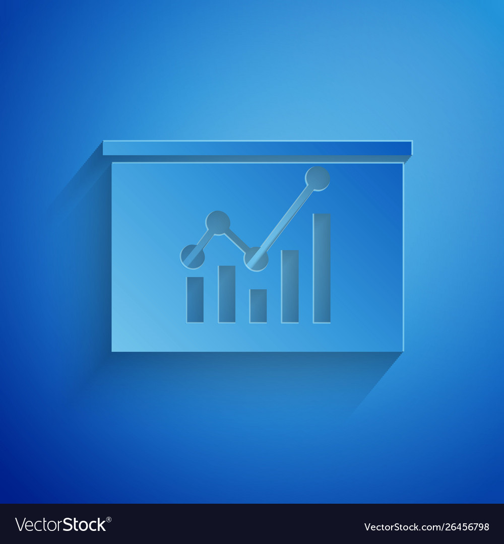 Paper cut board with graph chart icon isolated