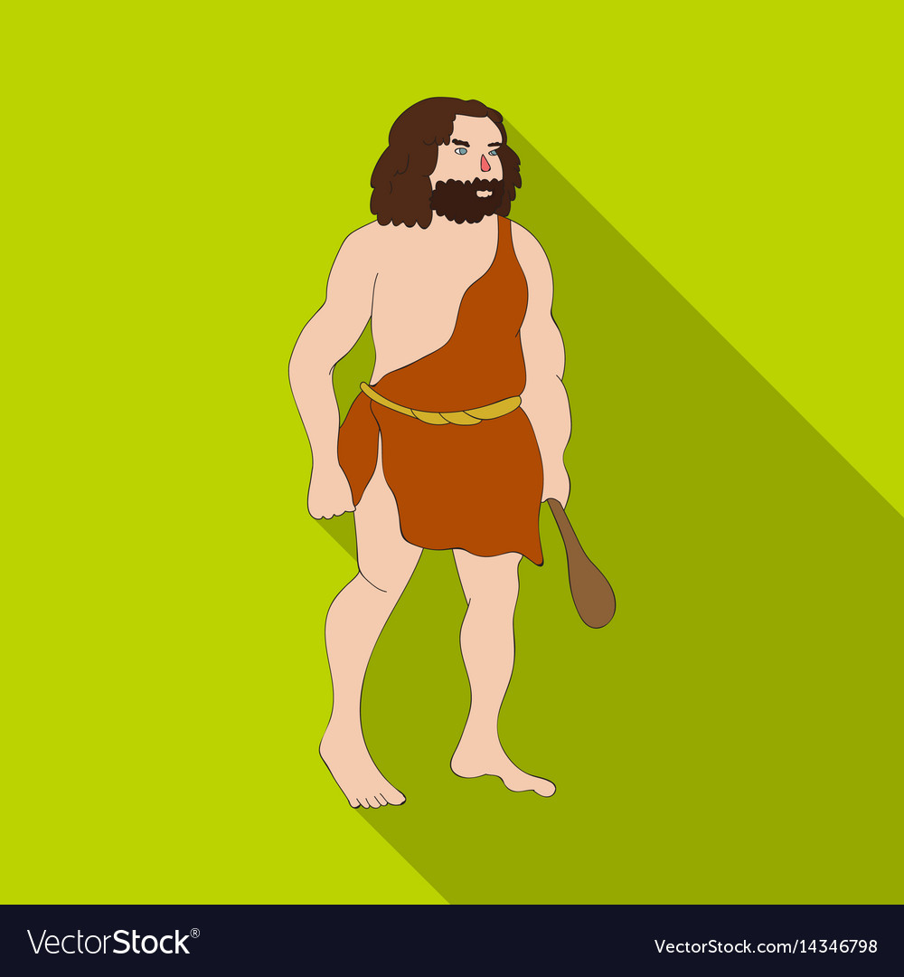 Primitive man with truncheon icon in flate style