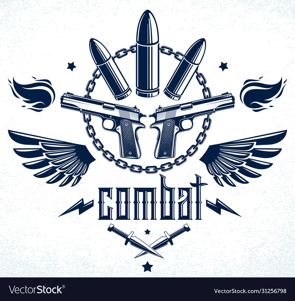 Revolution and war emblem with bullets and guns Vector Image