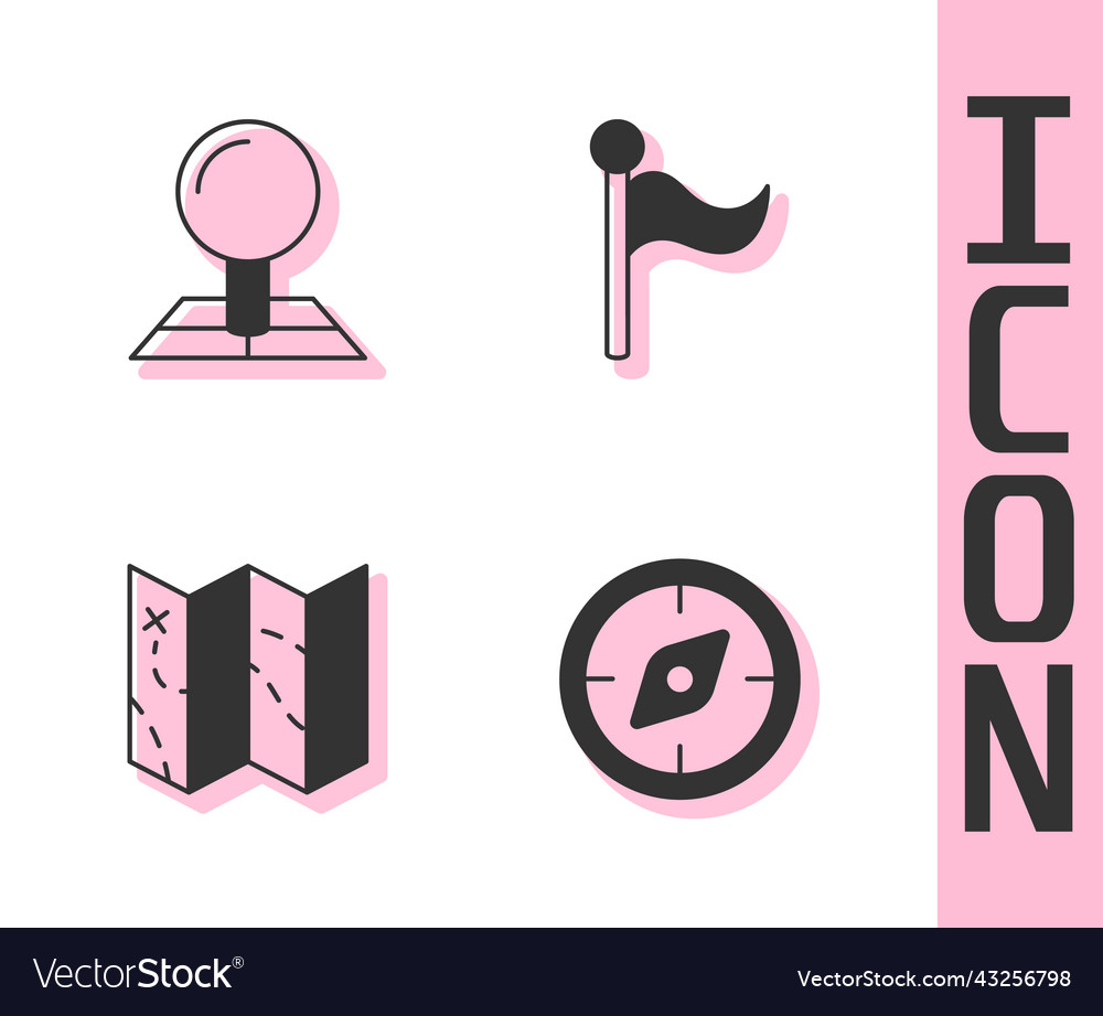 Set compass folded map with location marker Vector Image Set compass folded map with location marker