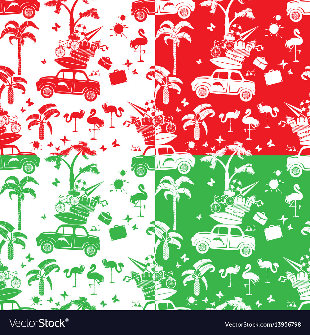 Set of seamless patterns with small retro travel vector image Set of seamless patterns with small retro travel