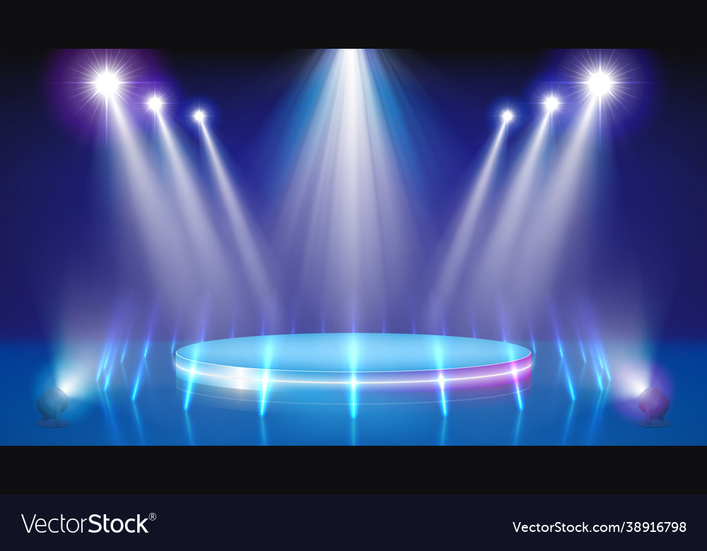 Spotlight backdrop illuminated blue stage podium