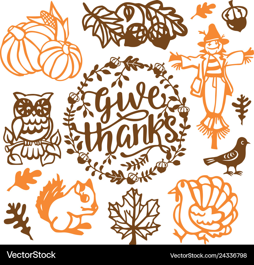 Vintage Thanksgiving Fall Paper Cut Design Vector Image