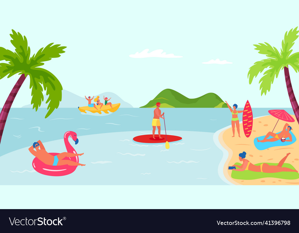 Young people having summer vacations on beach men Vector Image