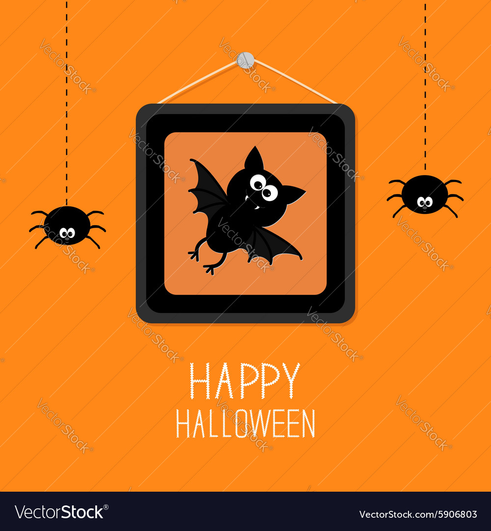 Bat hanging spider picture frame halloween Vector Image