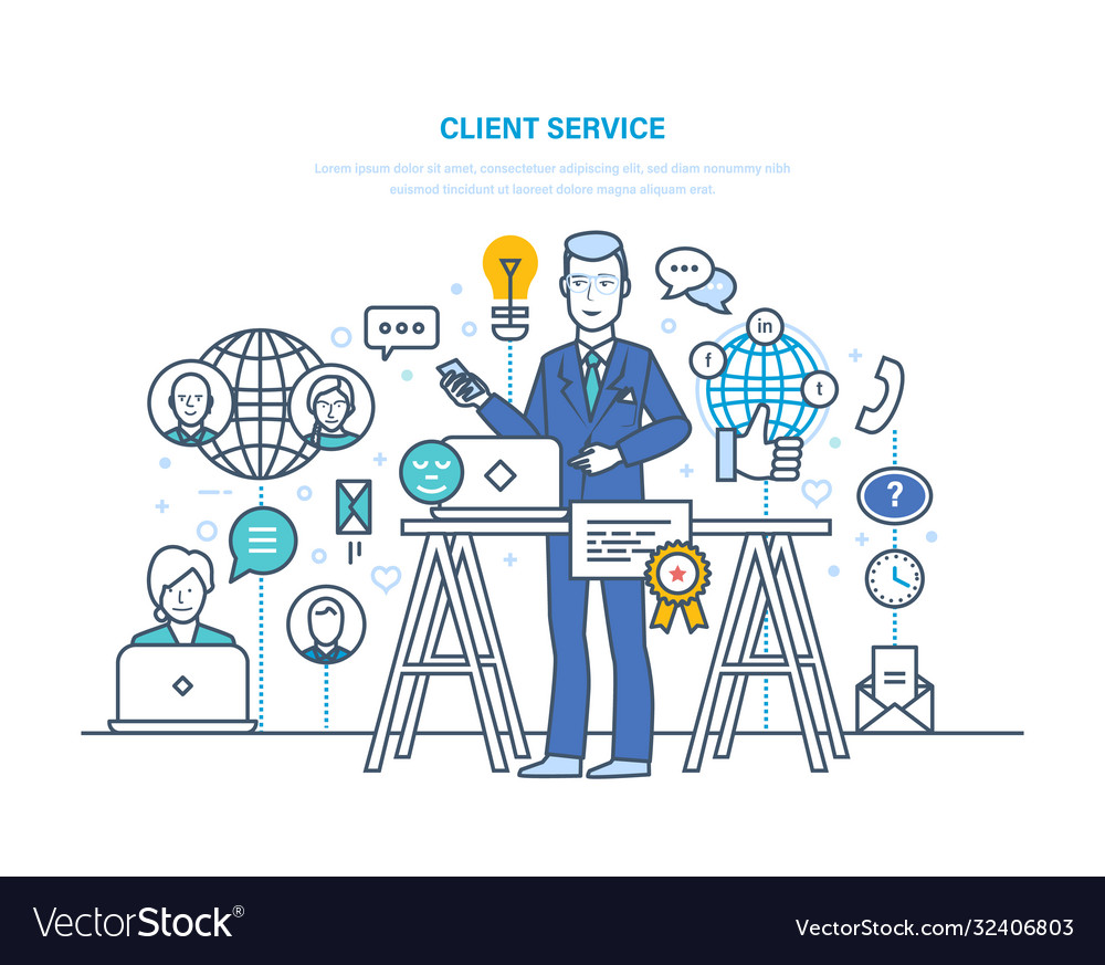 Client service feedback interaction through means vector image Client service feedback interaction through means