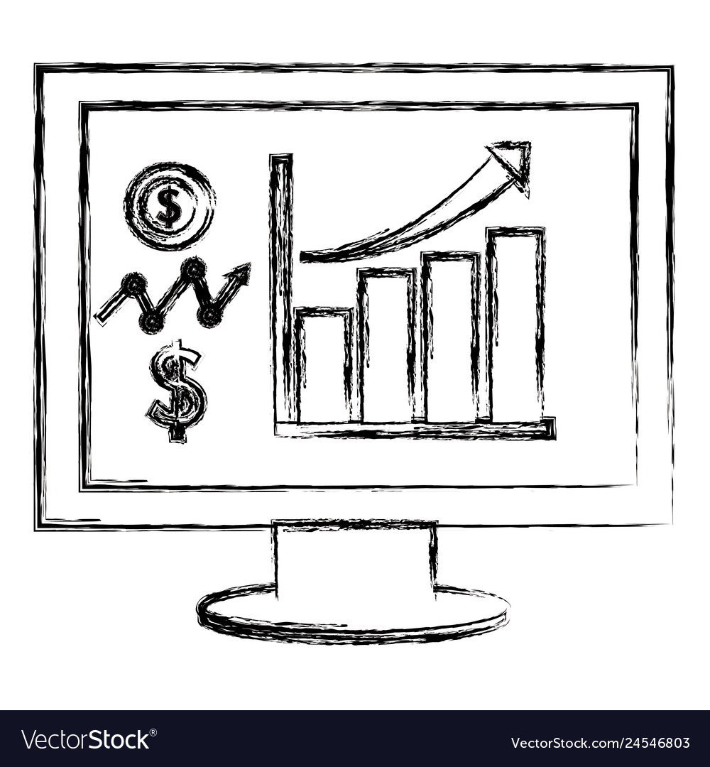 Computer display with statistics financial vector image Computer display with statistics financial