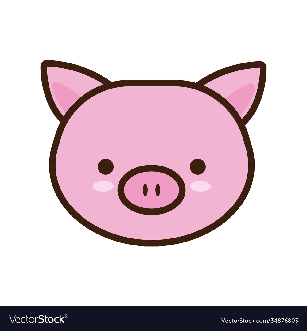 Cute little pig kawaii animal line and fill style