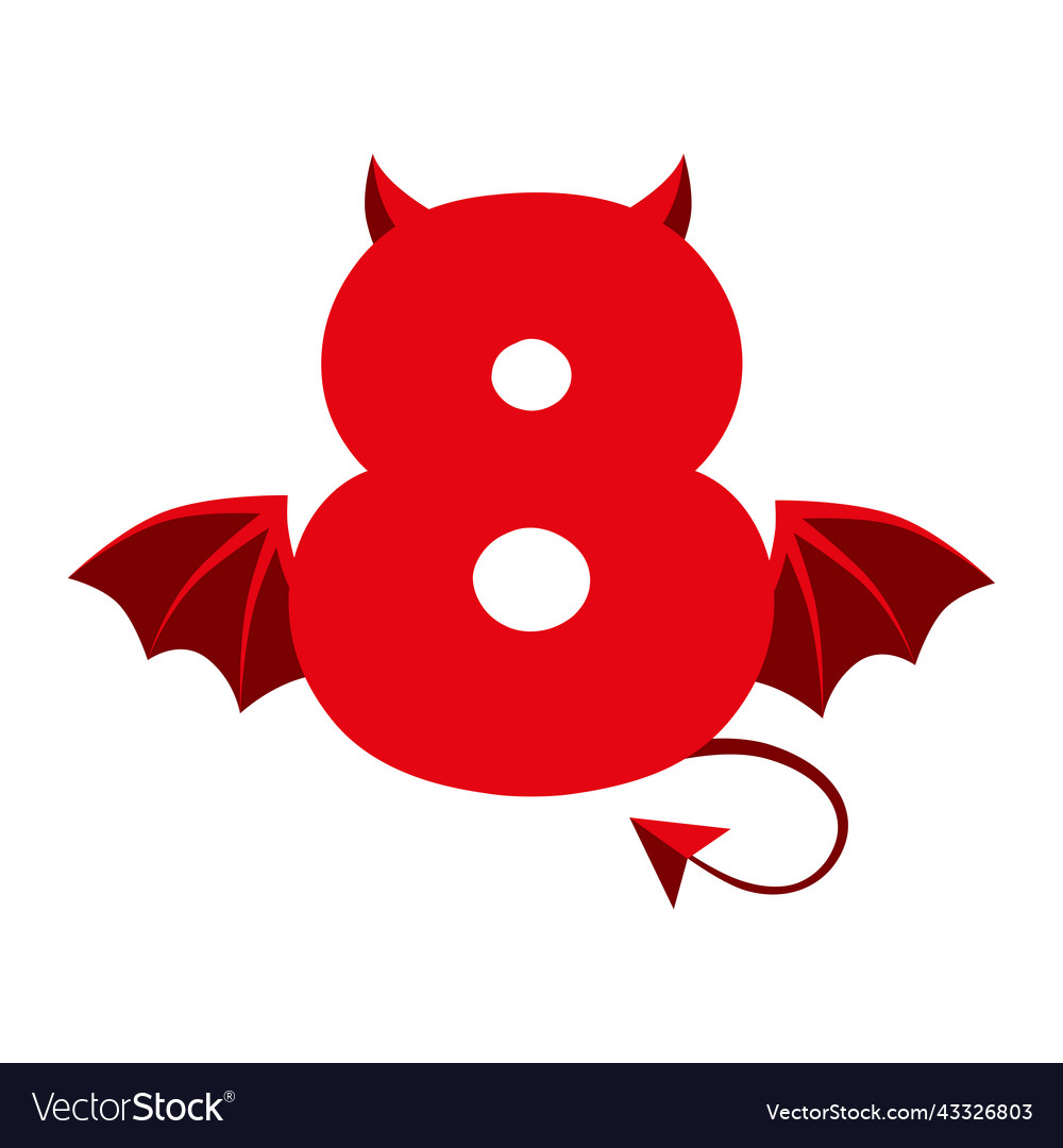 Devil red 8 number with wings for ui games vector image Devil red 8 number with wings for ui games