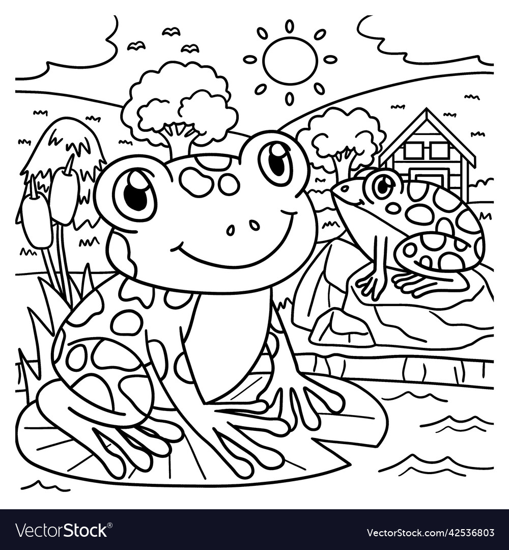 Frog coloring page for kids Royalty Free Vector Image