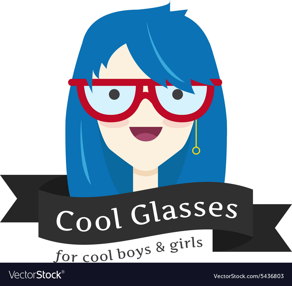 Funny girl in glasses logo store Royalty Free Vector Image