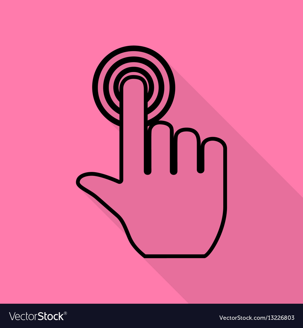 Hand click on button black icon with flat style