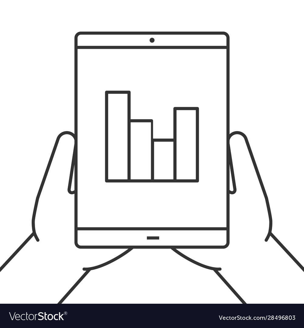 Hands holding tablet computer linear icon