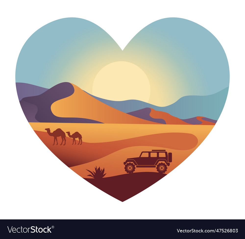 Heart shaped desert landscape with mountains