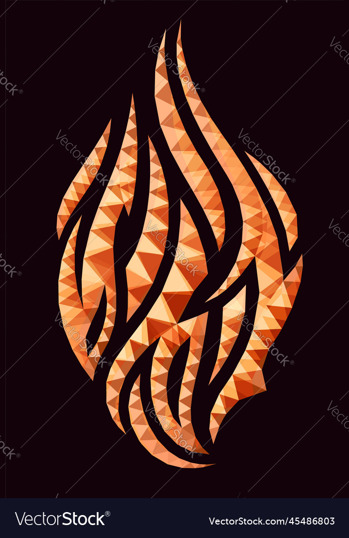 Low poly art with colorful red shiny flame shape