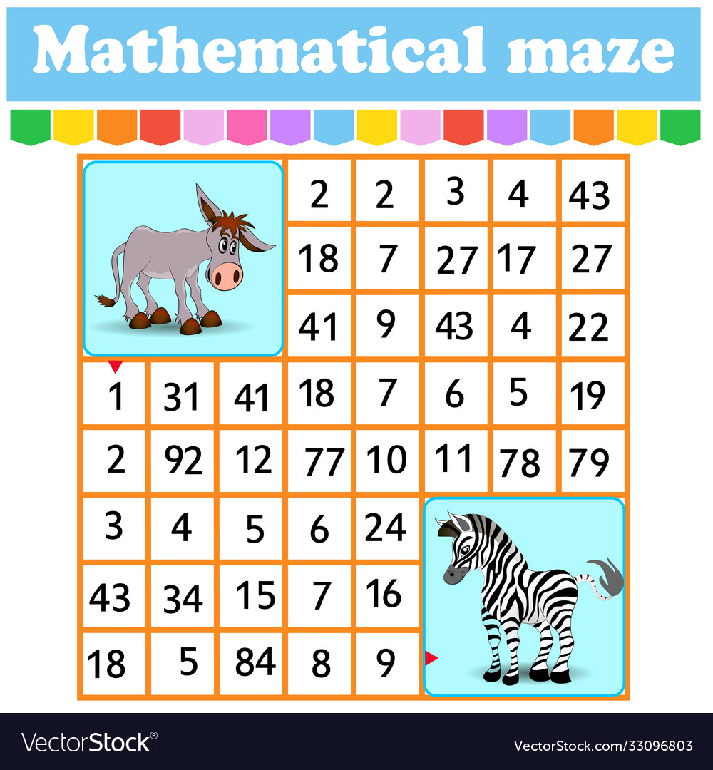 Mathematical rectangle maze donkey and zebra game