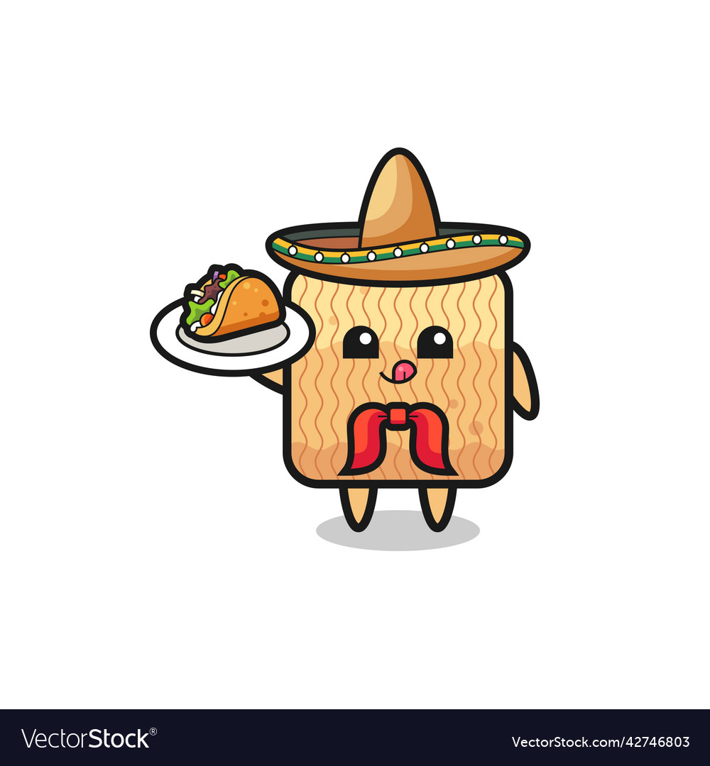 Raw instant noodle mexican chef mascot holding