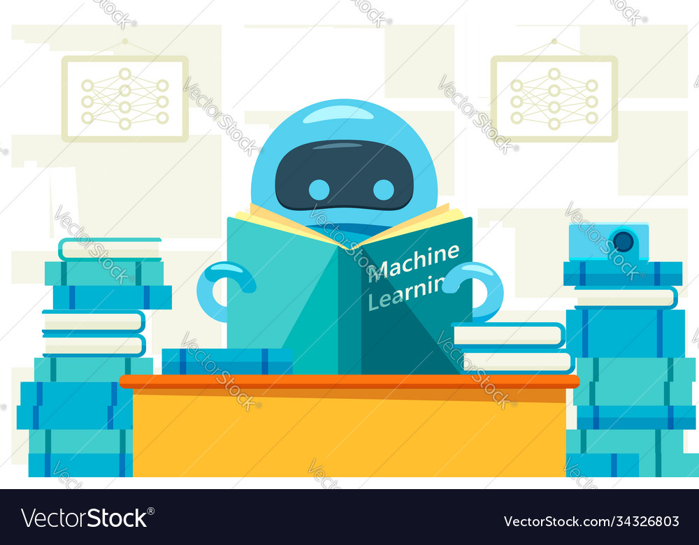 Robot or bot reading machine learning exercise vector image Robot or bot reading machine learning exercise